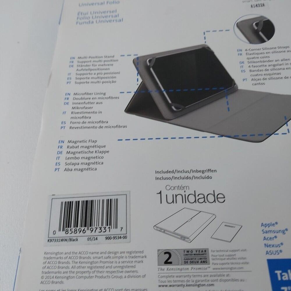 NEW KENSINGTON UNIVERSAL FOLIO MULTI‎ POSITION STAND FOR 7"-8" TABLETS BLACK - Picture 3 of 3